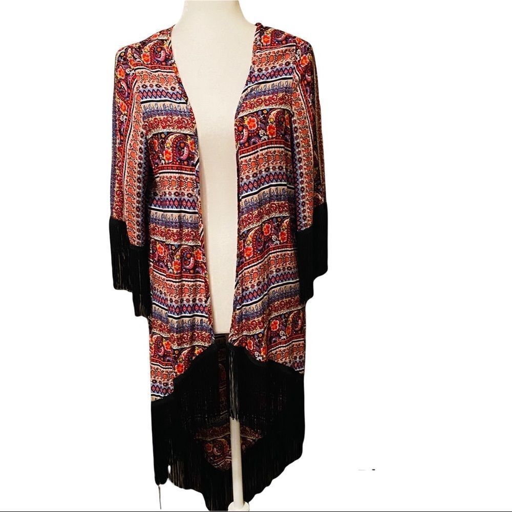 Love Tease Fringe Boho Kimono Cardigan Size Large